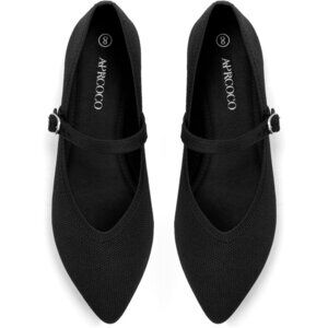 Women's Knit Pointed Toe Ballet Flat with Ankle Strap Casual Comfort Shoes